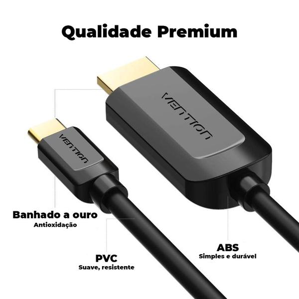 Cabo USB C 3.1 Para HDMI 4K Notebook Monitor 1,5m Vention Imagem de Cabo USB C 3.1 Para HDMI 4K Notebook Monitor 1,5m Vention