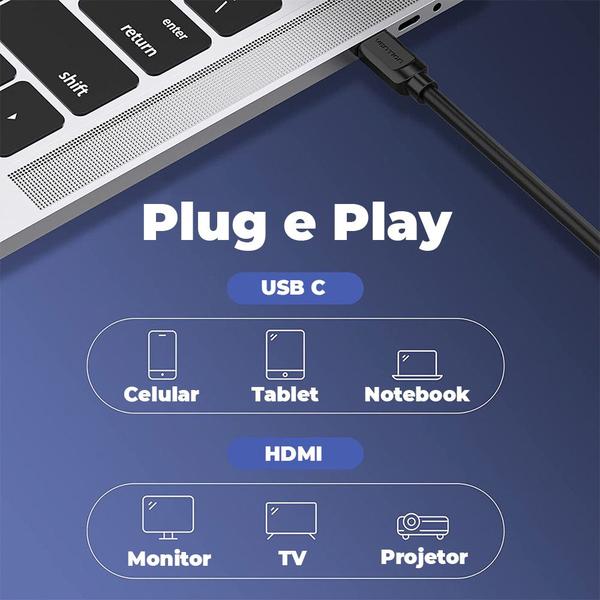 Cabo USB C 3.1 Para HDMI 4K Notebook Monitor 1,5m Vention Imagem de Cabo USB C 3.1 Para HDMI 4K Notebook Monitor 1,5m Vention