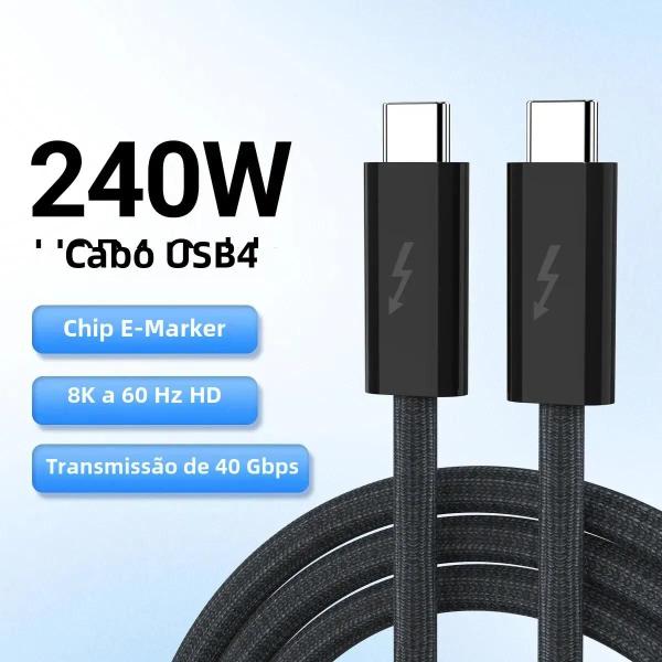 Cabo USB-C 4.0 de Alta Velocidade - 240W, 40Gbps, 8K - Carregamento Rápido Imagem de Cabo USB-C 4.0 de Alta Velocidade - 240W, 40Gbps, 8K - Carregamento Rápido