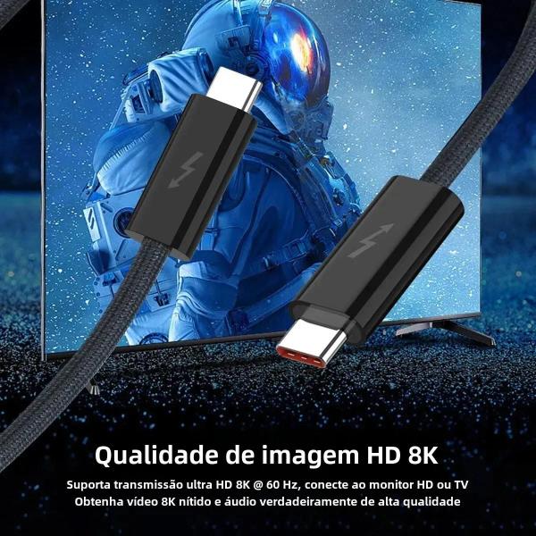 Cabo USB-C 4.0 de Alta Velocidade - 240W, 40Gbps, 8K - Carregamento Rápido Imagem de Cabo USB-C 4.0 de Alta Velocidade - 240W, 40Gbps, 8K - Carregamento Rápido