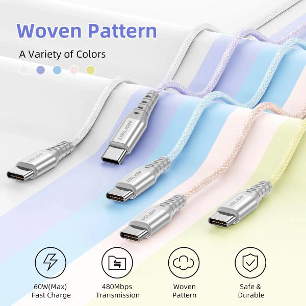 Cabo USB-C 60W Fast Charging 5A Colors 2m Uslion Imagem de Cabo USB-C 60W Fast Charging 5A Colors 2m Uslion