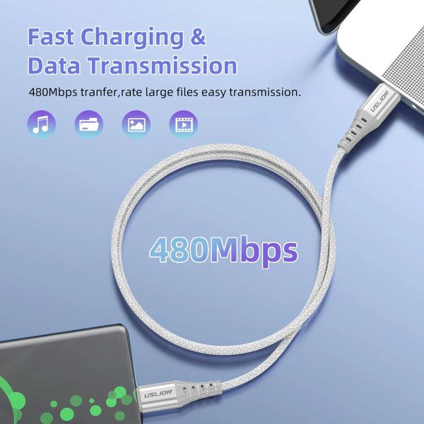 Cabo USB-C 60W Fast Charging 5A Colors 2m Uslion Imagem de Cabo USB-C 60W Fast Charging 5A Colors 2m Uslion