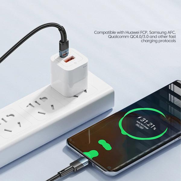 Imagem de Cabo USB-C 60W PD QC 3.0 Fast Charging 3A Nylon 1m Essager