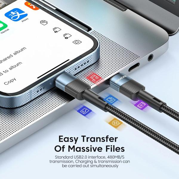 Imagem de Cabo USB-C 60W PD QC 3.0 Fast Charging 3A Nylon 1m Essager