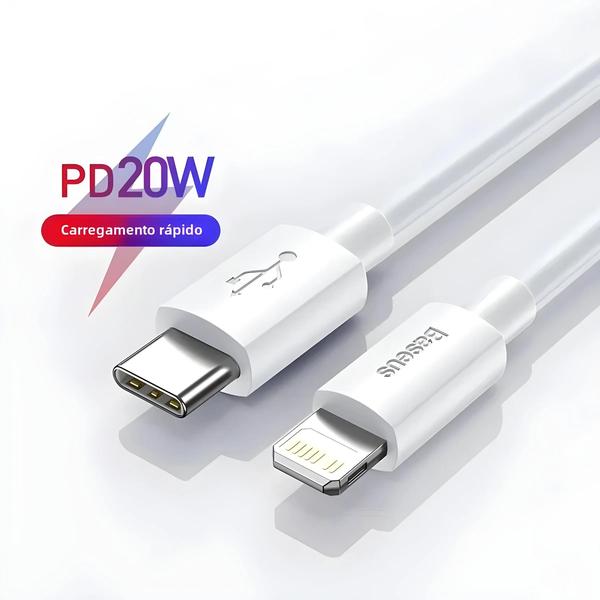 Imagem de Cabo USB-C Baseus PD 20W para iPhone - Carregamento Rápido (SE, 11, 12, 13, 14, X, Xs, 8)