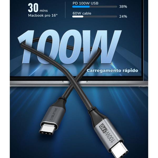 Imagem de Cabo USB C Carregador Turbo Rápido PD 100W 2m Cabletime