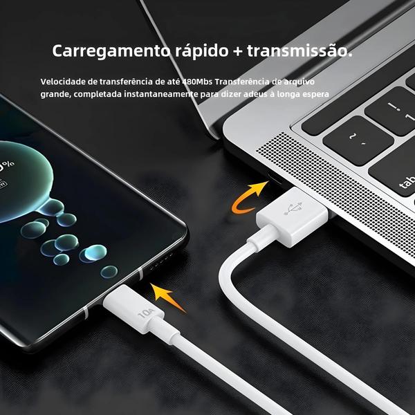 Imagem de Cabo USB-C de Carregamento Rápido 120W - Compatível com Huawei, Xiaomi, Samsung, OnePlus e POCO