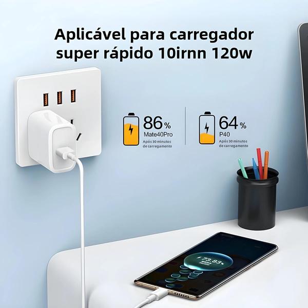 Imagem de Cabo USB-C de Carregamento Rápido 120W - Compatível com Huawei, Xiaomi, Samsung, OnePlus e POCO