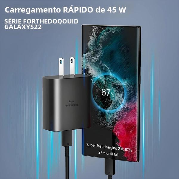 Imagem de Cabo USB-C Duplo de Carregamento Rápido 45W 5A (2m) - Samsung S22/S23/S24/Note20/A53/A54/A55