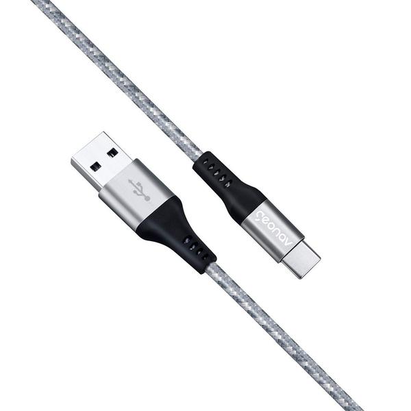 Cabo USB-C p/ USB-A 1,5m Nylon Trançado Cinza Carga Rápida - GeoNav Imagem de Cabo USB-C p/ USB-A 1,5m Nylon Trançado Cinza Carga Rápida