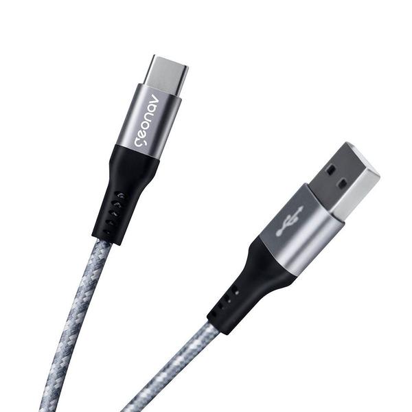 Cabo USB-C p/ USB-A 1,5m Nylon Trançado Cinza Carga Rápida - GeoNav Imagem de Cabo USB-C p/ USB-A 1,5m Nylon Trançado Cinza Carga Rápida