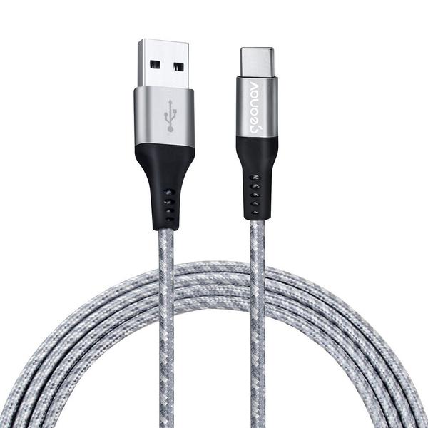 Cabo USB-C p/ USB-A 1,5m Nylon Trançado Cinza Carga Rápida - GeoNav Imagem de Cabo USB-C p/ USB-A 1,5m Nylon Trançado Cinza Carga Rápida