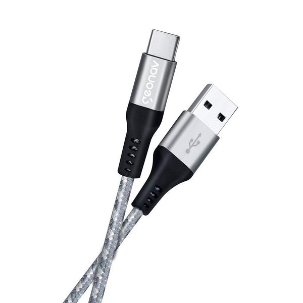 Cabo USB-C p/ USB-A 1,5m Nylon Trançado Cinza Carga Rápida - GeoNav Imagem de Cabo USB-C p/ USB-A 1,5m Nylon Trançado Cinza Carga Rápida