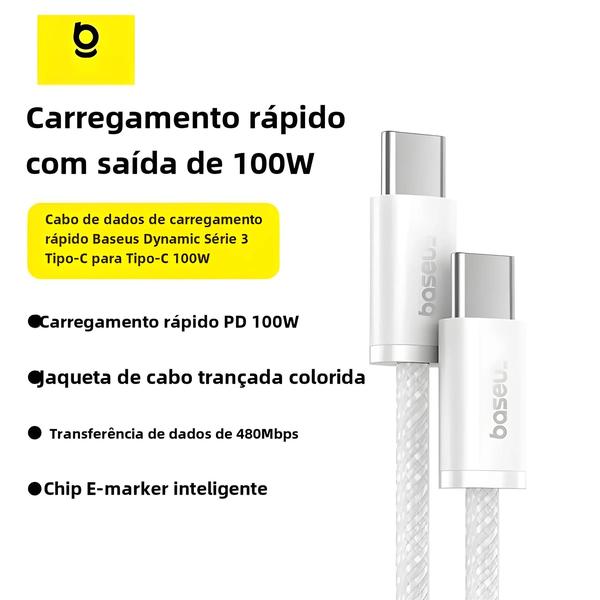 Imagem de Cabo USB-C para iPhone 15, MacBook, iPad e Samsung - Carregamento Rápido 100W