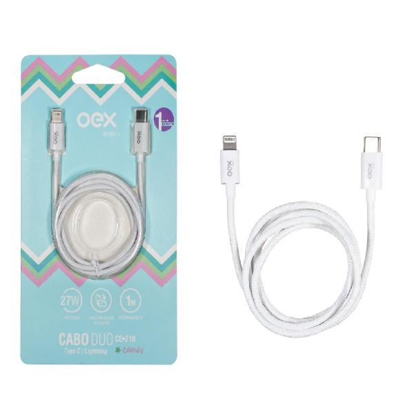 Imagem de Cabo Usb-c Para Lightning 27w 1metro Branco Candy Oex Ce210