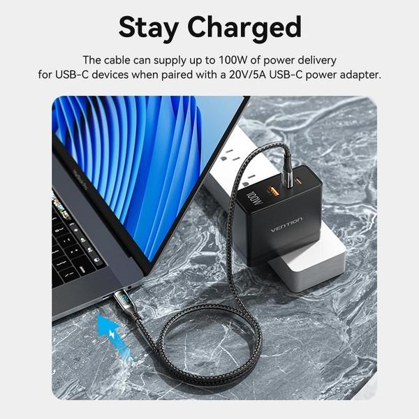 Cabo Usb-c Para Tipo-c Turbo Em Pd 100w 20v 5a Vention 2m Imagem de Cabo Usb-c Para Tipo-c Turbo Em Pd 100w 20v 5a Vention 2m