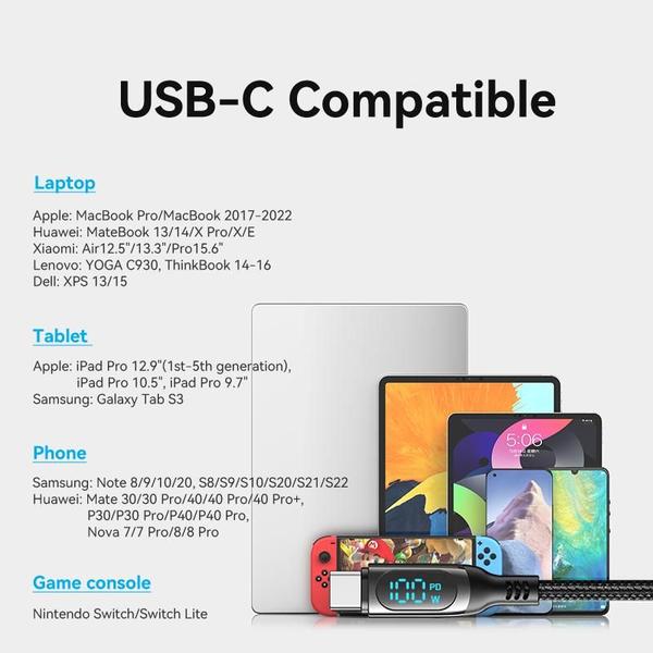 Cabo Usb-c Para Tipo-c Turbo Em Pd 100w 20v 5a Vention 2m Imagem de Cabo Usb-c Para Tipo-c Turbo Em Pd 100w 20v 5a Vention 2m
