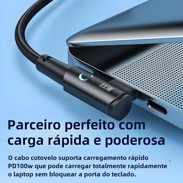 Imagem de Cabo USB-C para USB-C 100W de Carregamento Rápido - 90 Graus - Compatível com iPad, MacBook Pro, Xiaomi e Samsung