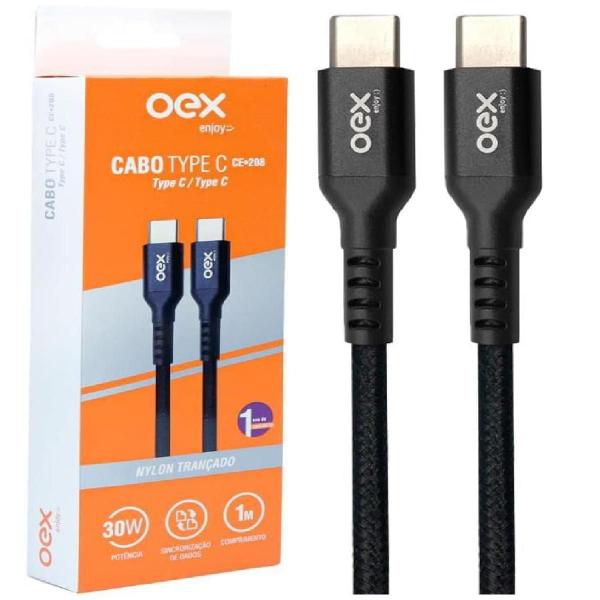 Imagem de Cabo Usb-c Para Usb-c 1mt 30w Nylon Trançado Preto Oex Ce208