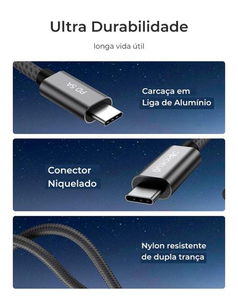 Imagem de Cabo USB C para USB C 3.2 Gen2 de 20 Gbps Carregamento Rápido PD100W Compatível PCs Celular Tablets Laptops Hubonic