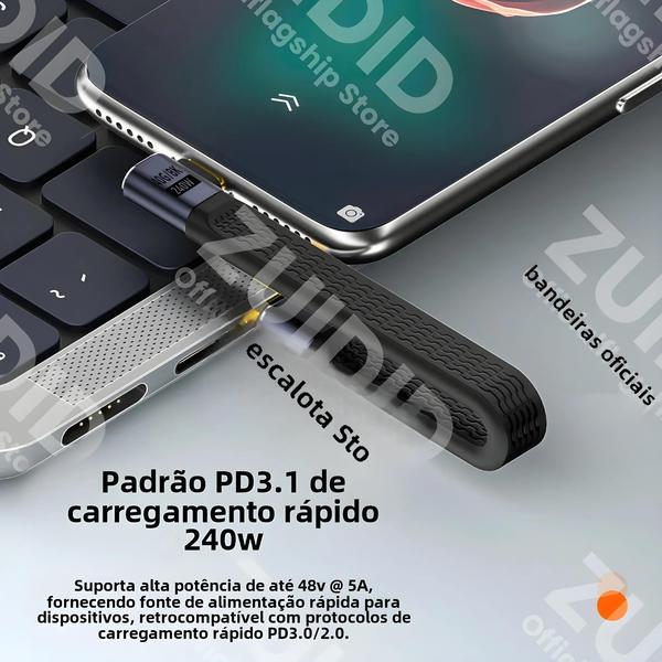 Imagem de Cabo USB-C para USB-C 40Gbps - Carregamento Rápido 240W (PD) 5A - Thunderbolt 3 e 8K