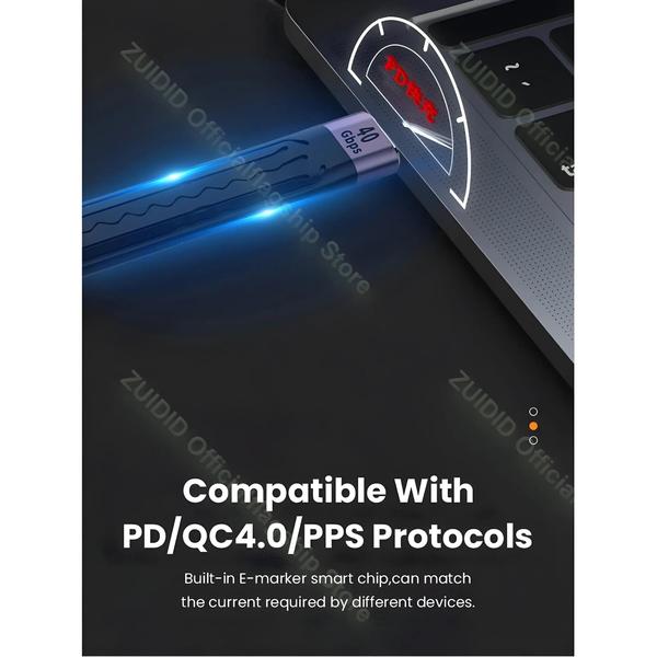 Cabo USB-C para USB-C 40Gbps - USB4.0, PD 100W, Thunderbolt 3, 4K@60Hz Imagem de Cabo USB-C para USB-C 40Gbps - USB4.0, PD 100W, Thunderbolt 3, 4K@60Hz