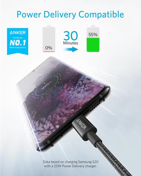 Imagem de Cabo USB C para USB C Anker Type C, carregamento rápido de 60 W, pacote com 1 m e 2