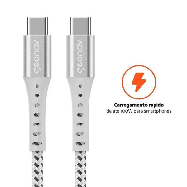 Imagem de Cabo USB-C Para USB-C Em Nylon Trançado Geonav 1,2m ESC06WT