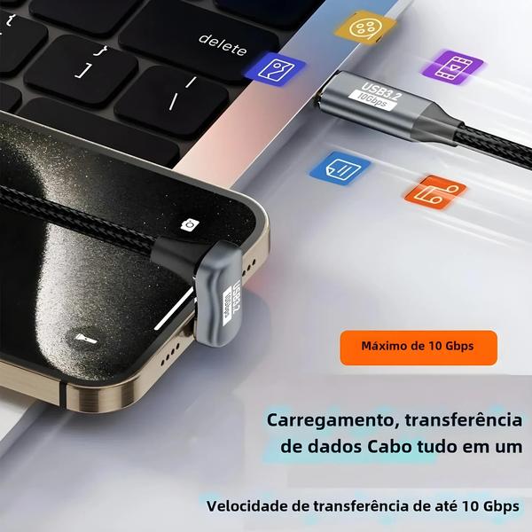 Imagem de Cabo USB-C para USB-C Thunderbolt 3 (10Gbps, PD 100W, 5A) - Formato U para iPhone e MacBook