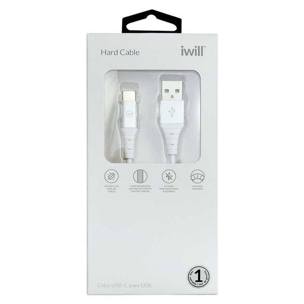 Imagem de Cabo USB-C / Type-C para USB Hard Poliéster 120cm 3A 60W - Iwill - Branco