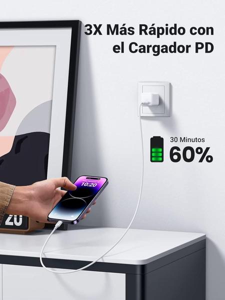 Imagem de Cabo Usb C Ugreen Rápido Pd 20W Tipo C (Mfi) 1M, (Branco)