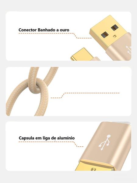 Imagem de Cabo USB C USB A 60w (20V/3A) 480mbps nylon Premium 2 metros