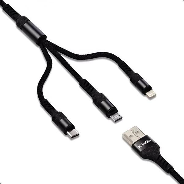 Imagem de CABO USB DE CARREGAMENTO 3 EM 1 Micro Usb Tipo C Lightning 3A 1.2M KG-311 KINGO