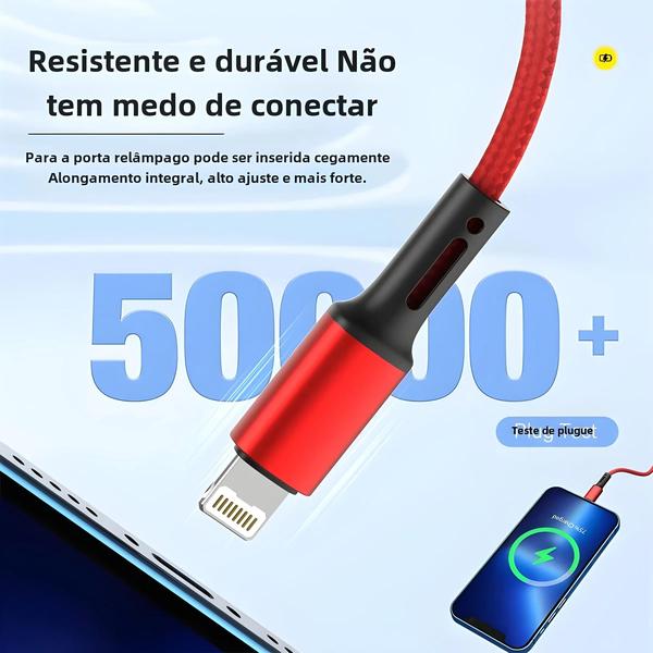 Imagem de Cabo USB de Carregamento Rápido (2m/3m) para iPhone - Compatível com 14, 13, 12, 11, Xr, 6s, 7, 8 Plus