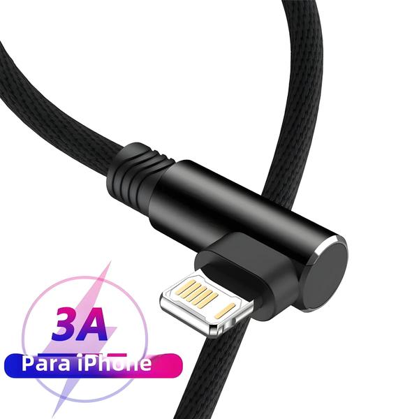 Imagem de Cabo USB de Carregamento Rápido 90° - 2m/3m - Compatível com iPhone 14/13/12/11/X/XR/6s/7/8