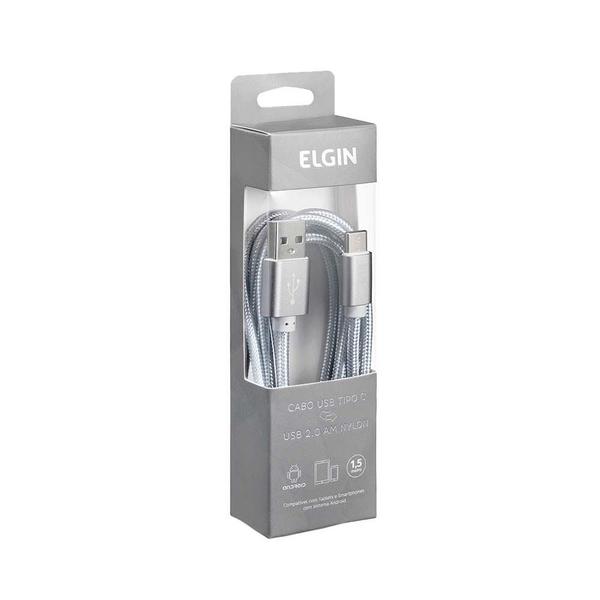 Imagem de Cabo USB Elgin Tipo C 1,5M Nylon Cinza