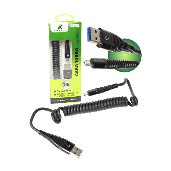 Imagem de Cabo Usb Espiral Veicular 3.0a Turbo E Dados X-cell Microusb