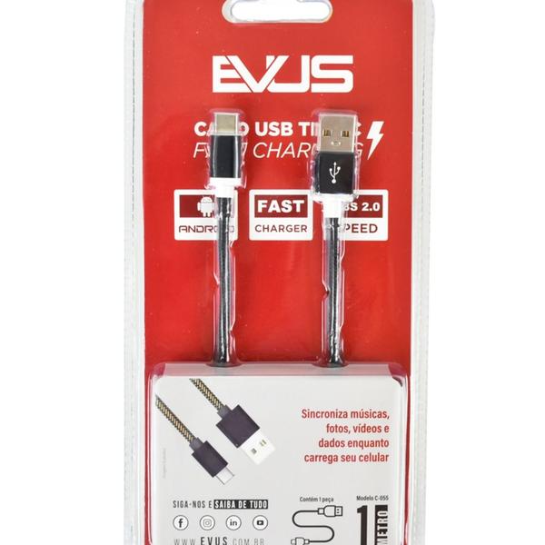 Imagem de Cabo USB EVUS C-055 FAST Charge Tipo C Preto 1,0M