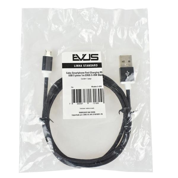 Imagem de Cabo Usb Evus Fast Charge Micro Usb 5P 1.0M C-058 Preto