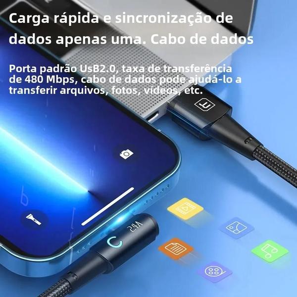 Imagem de Cabo USB Lightning Toocki para iPhone 14/13/12/11 Pro Max - Carregamento Rápido