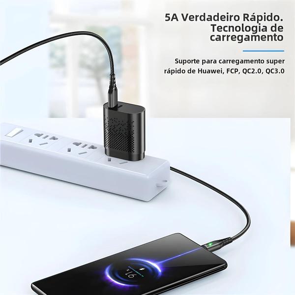 Imagem de Cabo USB Micro-USB com LED - Carregamento Rápido 5A para Huawei, Samsung, Xiaomi e Outros Android