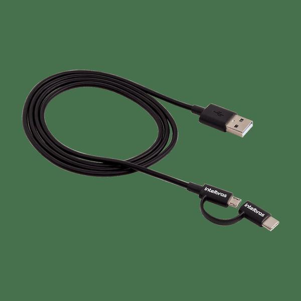 Imagem de Cabo USB - Micro USB + USB-C 1,2m PVC Preto Intelbras EUABC 12PP