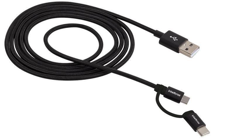 Imagem de Cabo USB - Micro USB + USB-C 1,5m Nylon Preto Intelbras EUABC 15NP