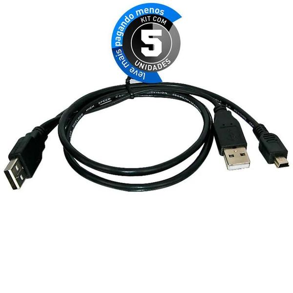 Imagem de Cabo Usb Para Hd Externo - 2 Usb X 1 Mini Usb - Kit Com 5