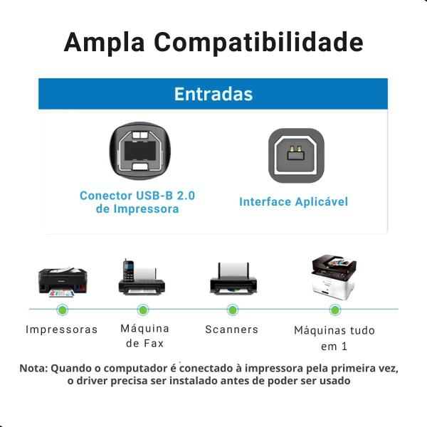 Imagem de Cabo Usb Para Impressora 2 Metros Universal Padrão 2.0 Com Filtro