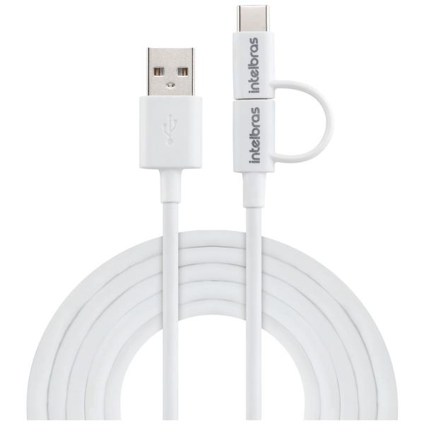 Imagem de Cabo USB para Micro USB + USB-C 1,2m Branco EUABC 12 PB Intelbras