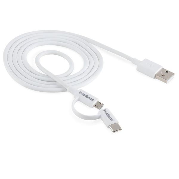 Imagem de Cabo USB para Micro USB + USB-C 1,2m Branco EUABC 12 PB Intelbras