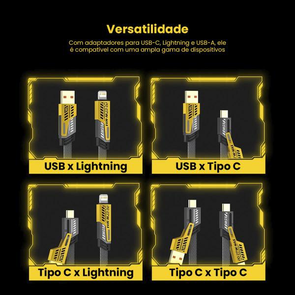 Imagem de Cabo USB Para Tipo-C E Lightning 4 Em 1 Carga Rápida 65W 1M