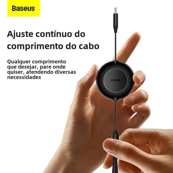 Imagem de Cabo USB Retrátil 3 em 1 com Carregamento Rápido de 100W - iPhone, Samsung, Huawei, Honor e Tipo C