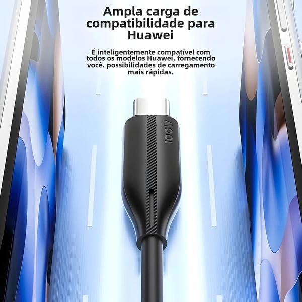 Imagem de Cabo USB Tipo C 100W (3 Unidades) - Carregamento Super Rápido para Huawei e Xiaomi